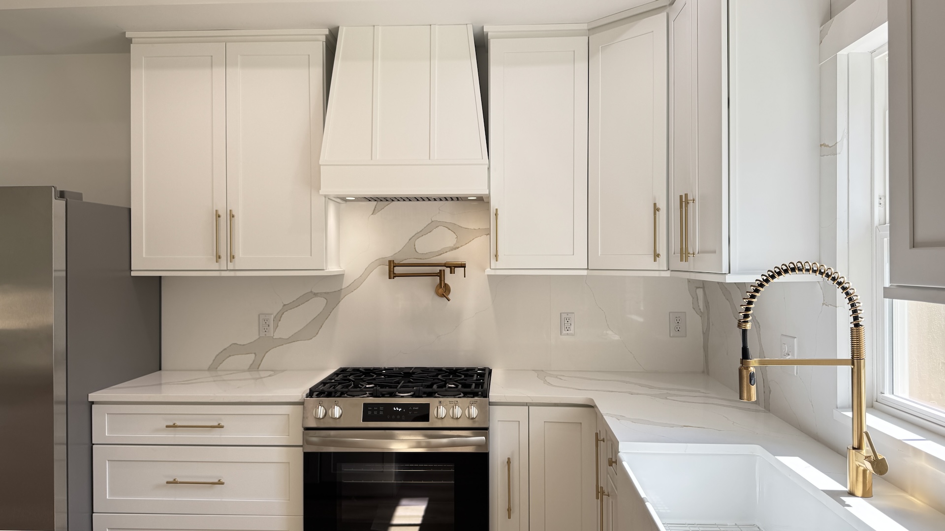 Custom Kitchen White Shaker Cabinets Brushed Gold Moen Fixtures South Jersey Kitchen Contractor