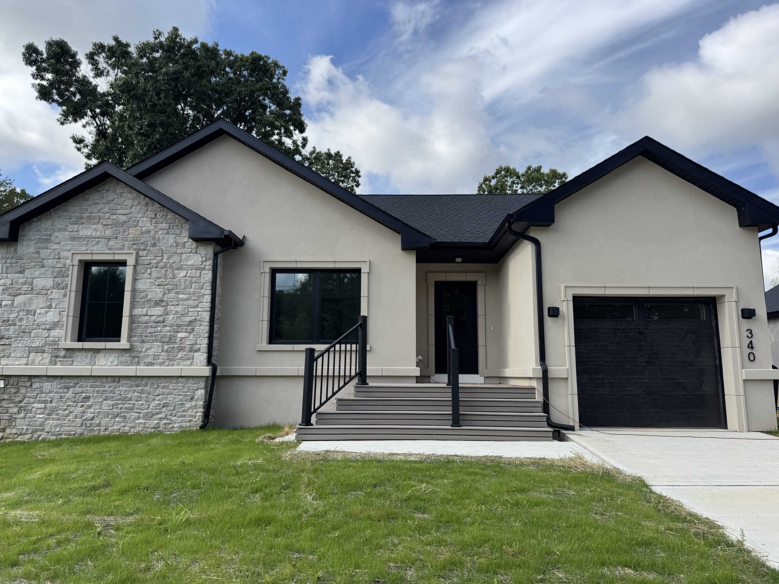 stucco stone limestone stucco trim trex deck malted barley